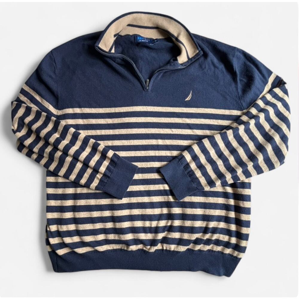 Nautica Navtech Striped Quarter-Zip Sweater XXL